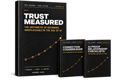 Trust Measured, the book, with the two bonus guides that come with it: the Connection Codebreaker and the AI-Proof Relationship Checklists.